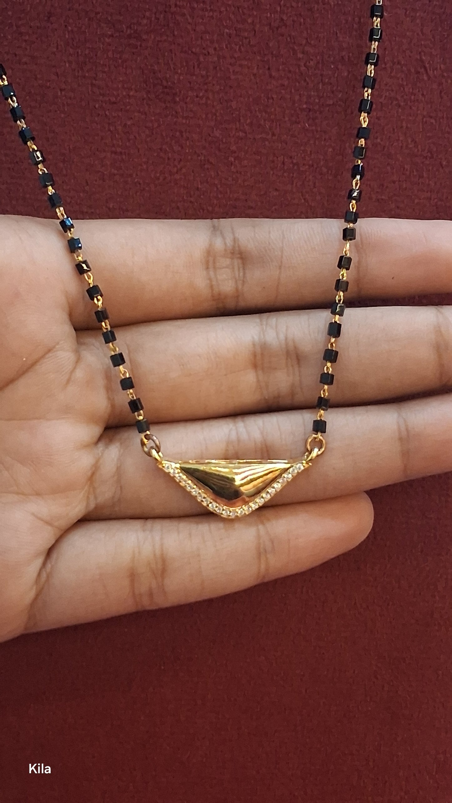 92.5 Silver Gold Plated Single Line Black Beads Chain 19 Inches | Elegant Slim Design | Jewellery