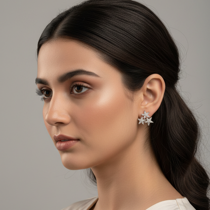 92.5 Silver Rose Gold Plated Star Studs | Stylish Trendy Design | Elegant Jewellery