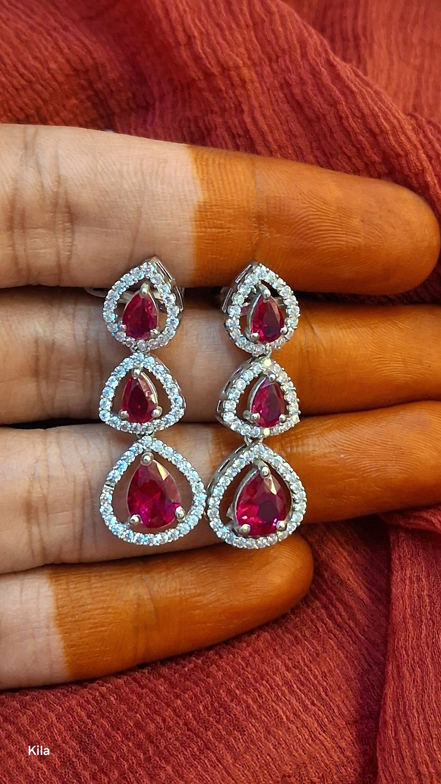 92.5 Silver Pink Stone Earrings | Stylish Elegant Design | Premium Jewellery