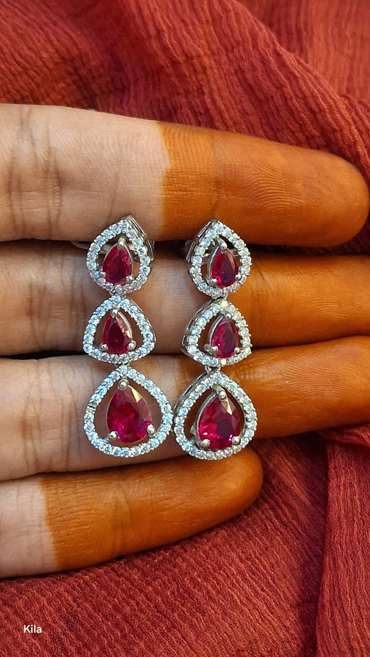92.5 Silver Pink Stone Earrings | Stylish Elegant Design | Premium Jewellery