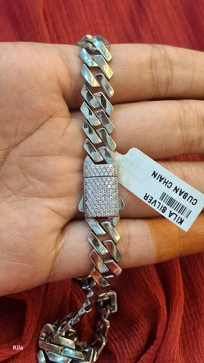 92.5 Silver Cuban Men’s Chain 19 Inches | Stylish Bold Design | Elegant Jewellery