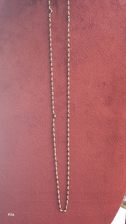 92.5 Silver Gold Plated Single Black Beads Chain 18 Inches | Minimal Elegant Design | Jewellery