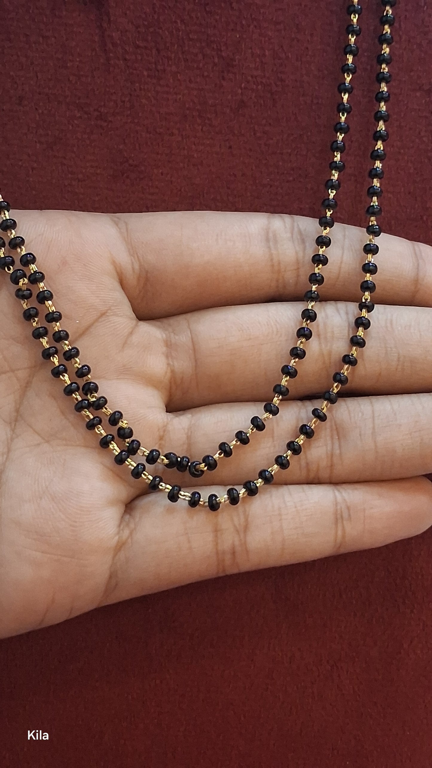 92.5 Silver Gold Plated Double Black Beads Chain 19 Inches | Elegant Layered Design | Jewellery