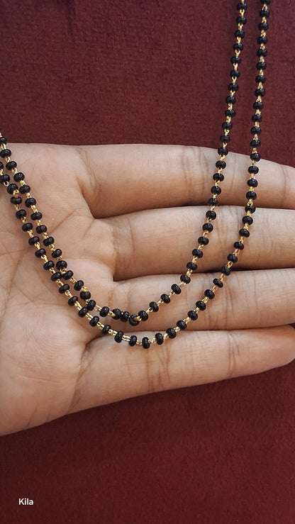 92.5 Silver Gold Plated Double Black Beads Chain 19 Inches | Elegant Layered Design | Jewellery