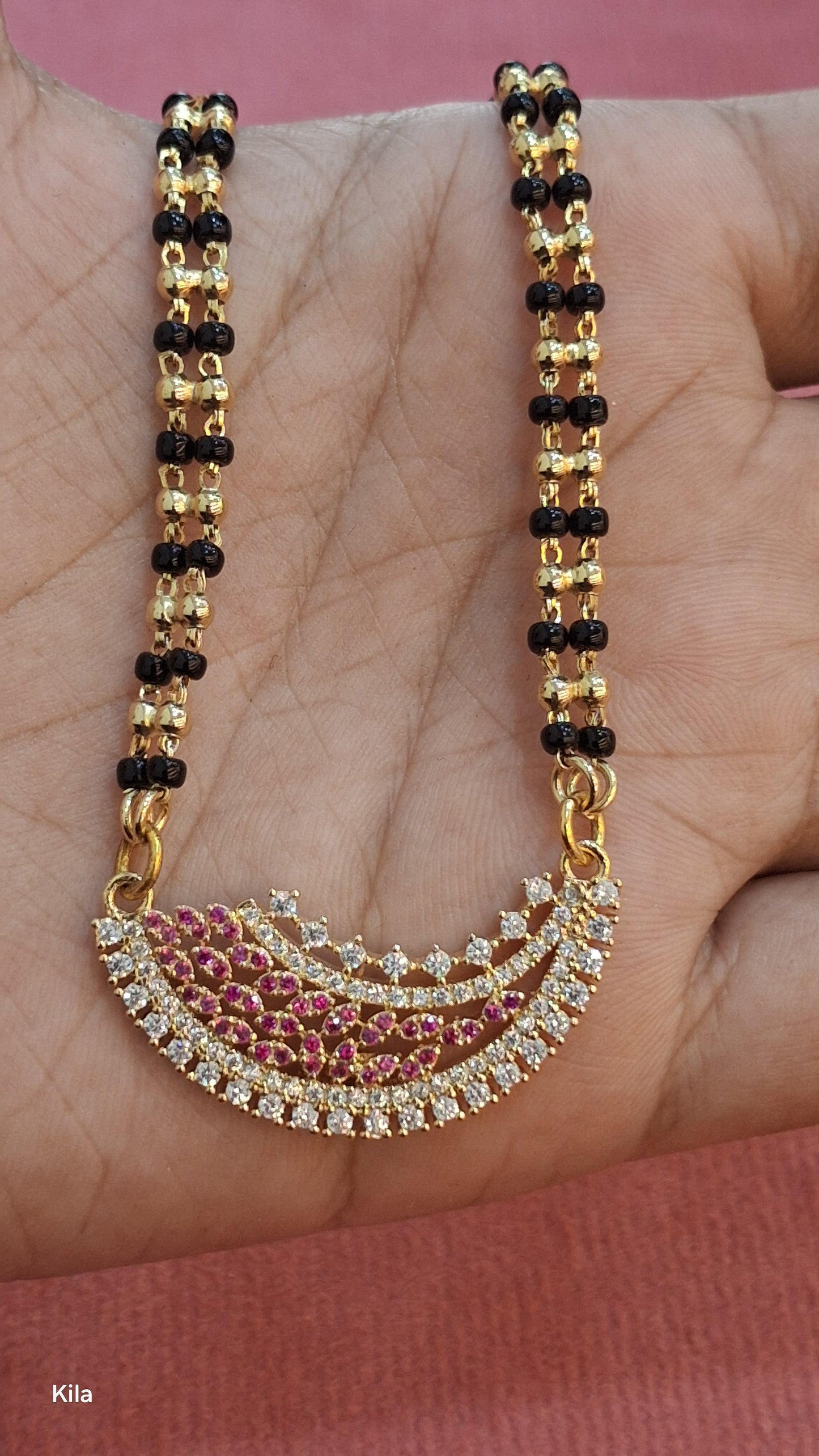 92.5 Silver Gold Plated Black Beads Chain 22 Inches | Classic Extended Design | Jewellery