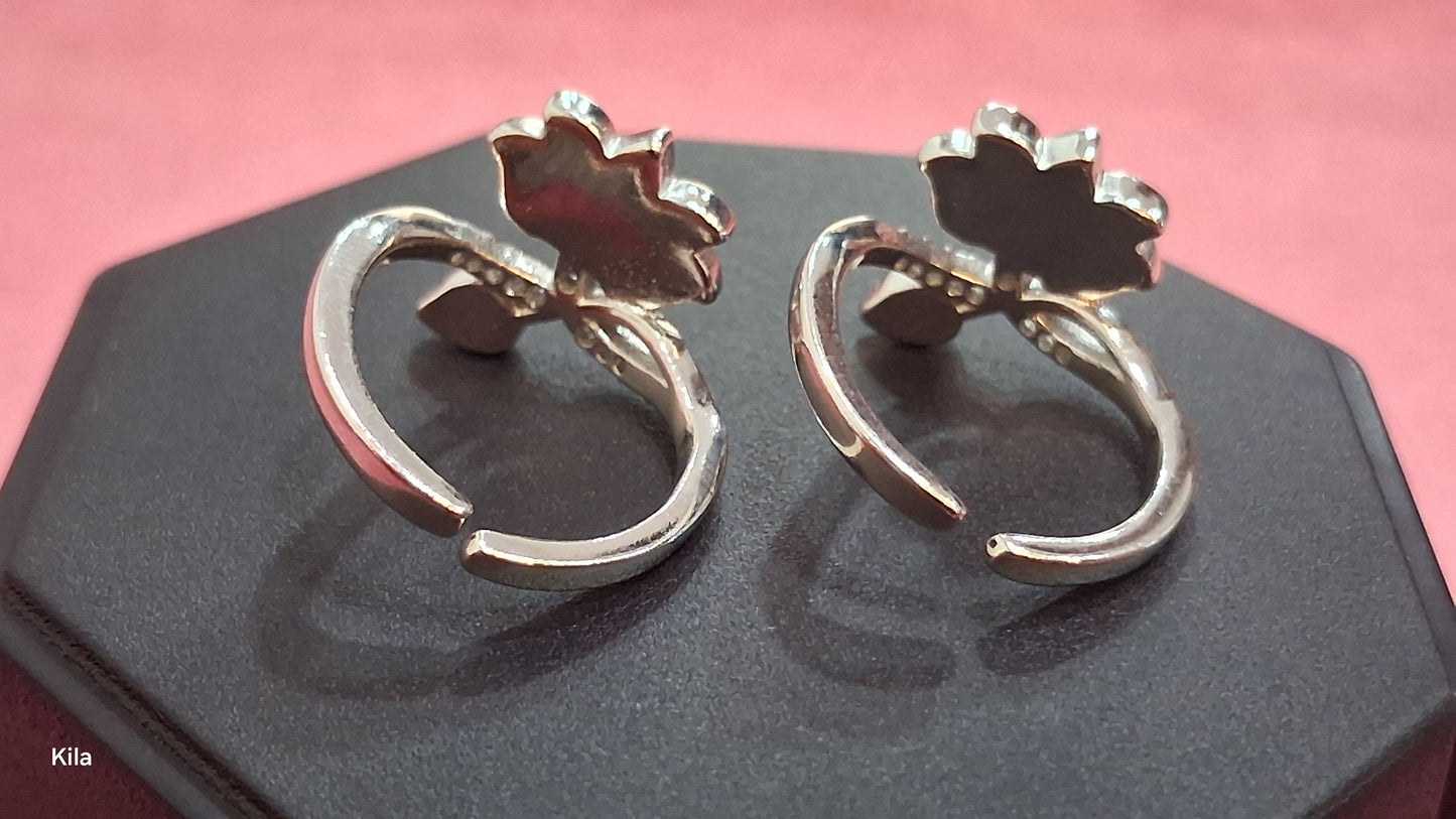 92.5 Silver Green Lotus Toe Rings | Elegant Floral Design | Jewellery