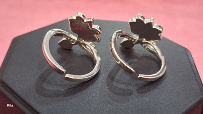 92.5 Silver Green Lotus Toe Rings | Elegant Floral Design | Jewellery