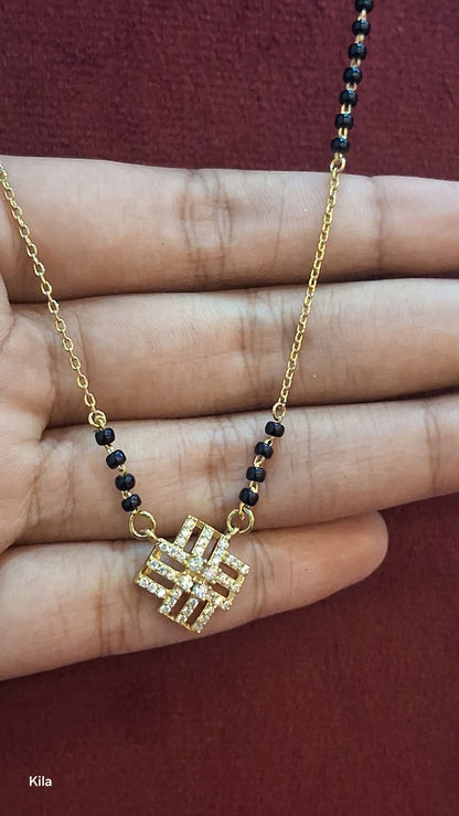 92.5 Silver Gold Plated Black Beads Chain 19 Inches | Elegant Daily Wear Design | Jewellery