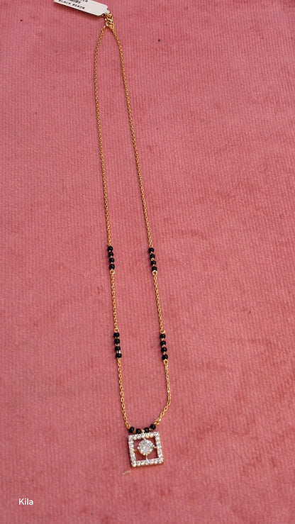 92.5 Silver Gold Plated Black Beads Chain 20 Inches | Stylish Long Design | Jewellery