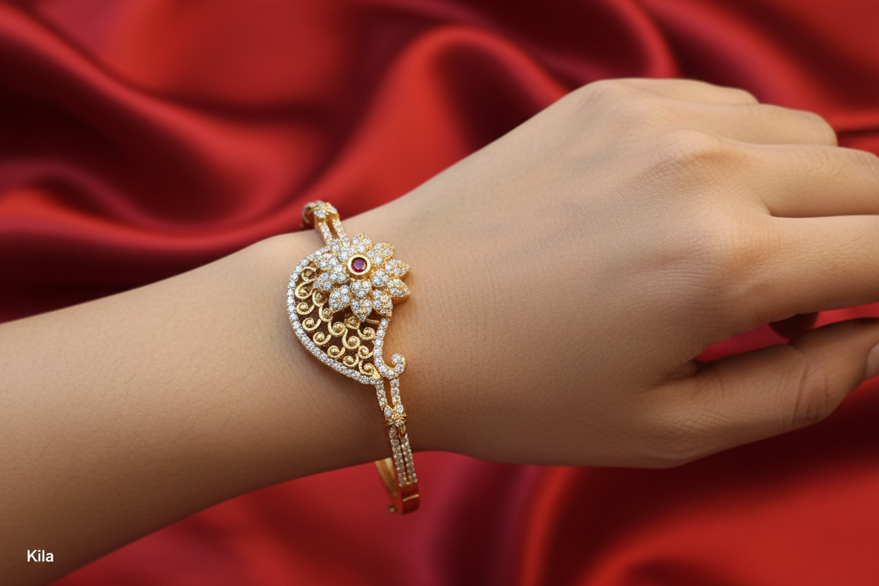 92.5 Silver Gold Plated Kada | Stylish Premium Design | Elegant Jewellery