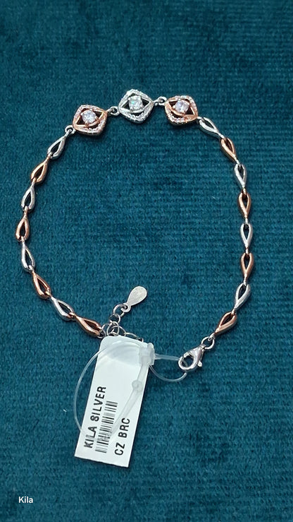 92.5 Silver Dual Shade Bracelet (Silver & Rose Gold Plated) | Stylish Modern Design | Elegant Jewellery