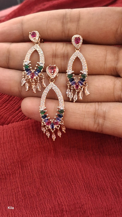 92.5 Silver Rose Gold Plated Pendant Set | Stylish Premium Design | Elegant Jewellery