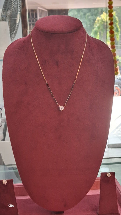 92.5 Silver Rose Gold Black Beads Chain Set 18 Inches | Stylish Complete Design | Jewellery