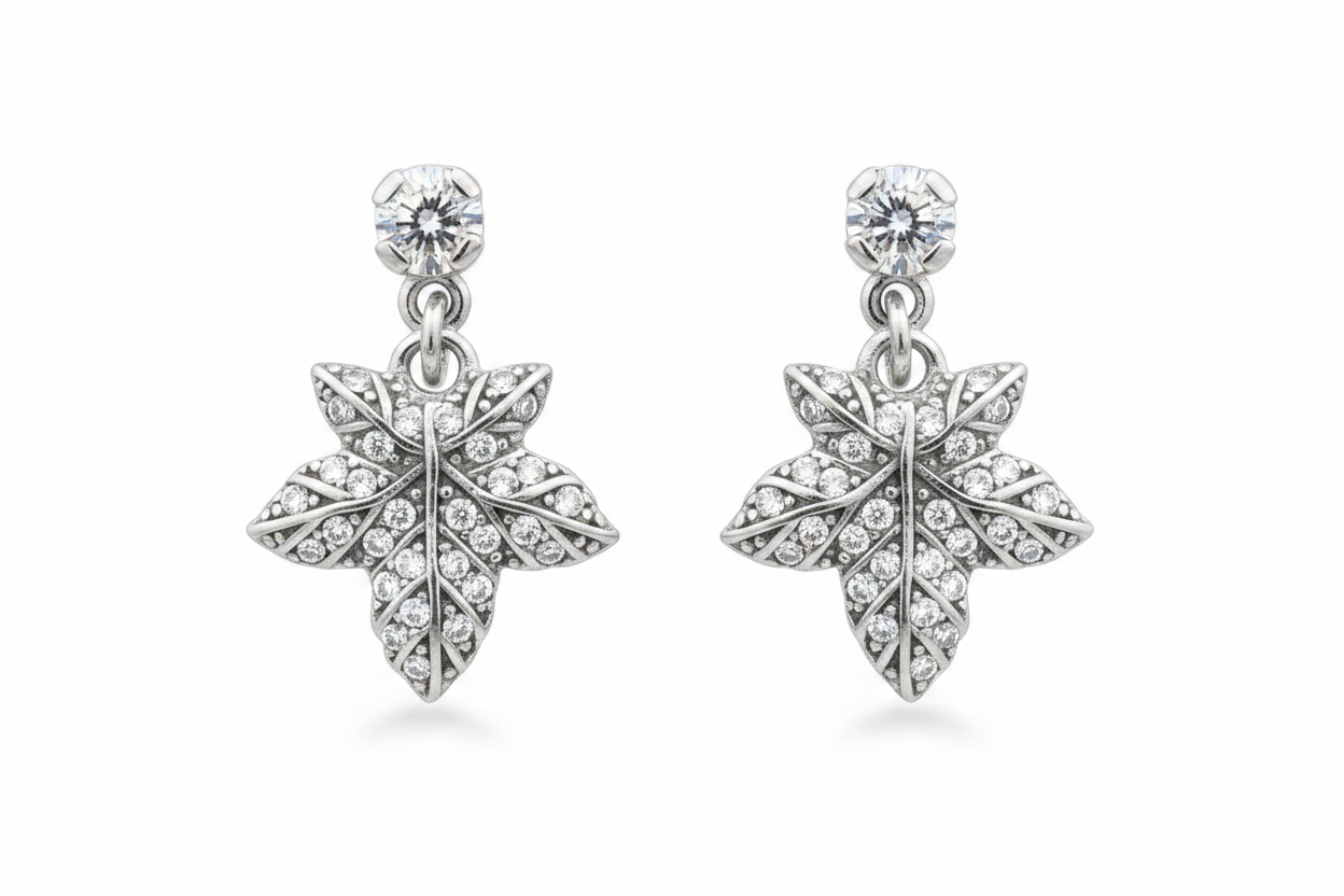 92.5 Silver Leaf Earrings | Stylish Nature Design | Elegant Jewellery
