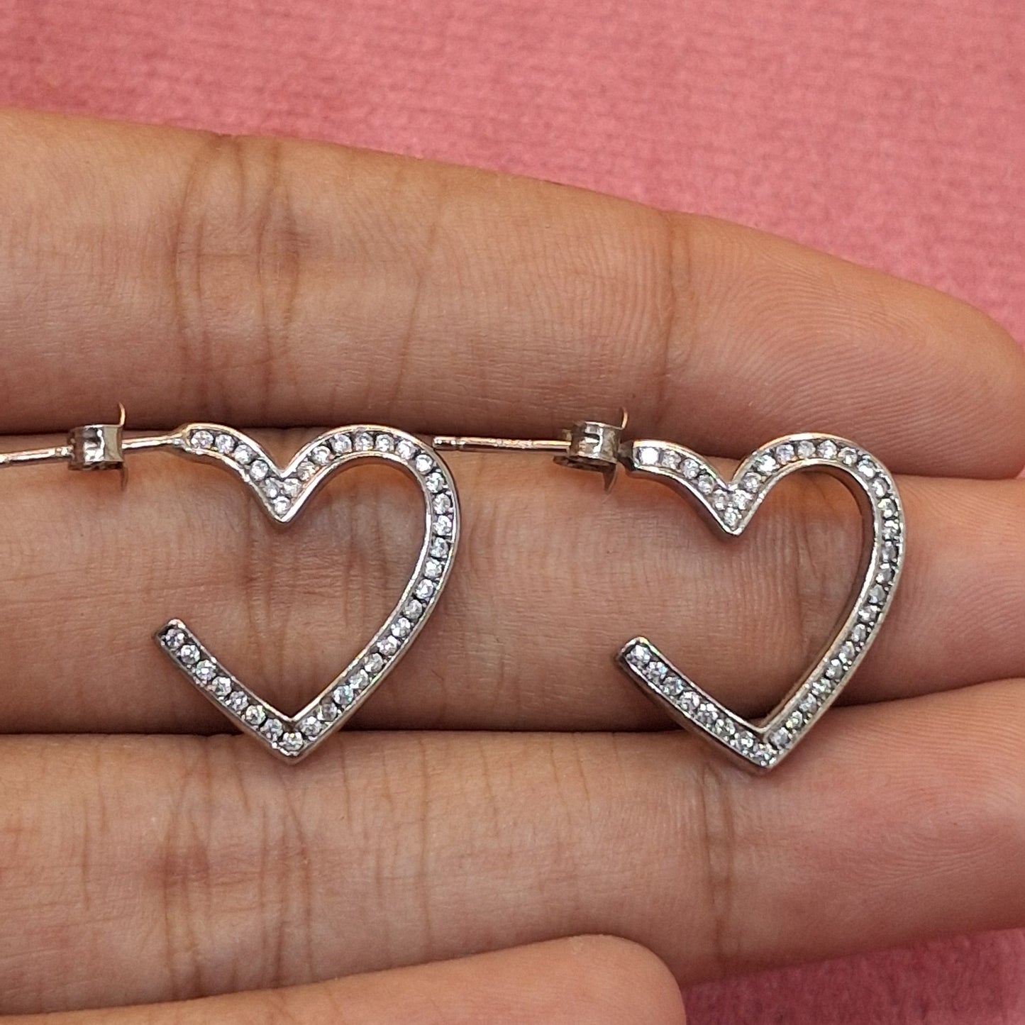92.5 Silver Heart Shape Earrings | Romantic Elegant Design | Jewellery