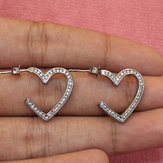 92.5 Silver Heart Shape Earrings | Romantic Elegant Design | Jewellery