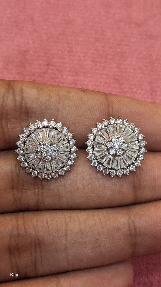 92.5 Silver White Stone Earrings | Sparkling Elegant Design | Jewellery