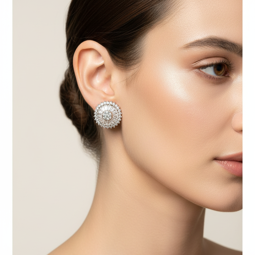 92.5 Silver White Stone Earrings | Sparkling Elegant Design | Jewellery