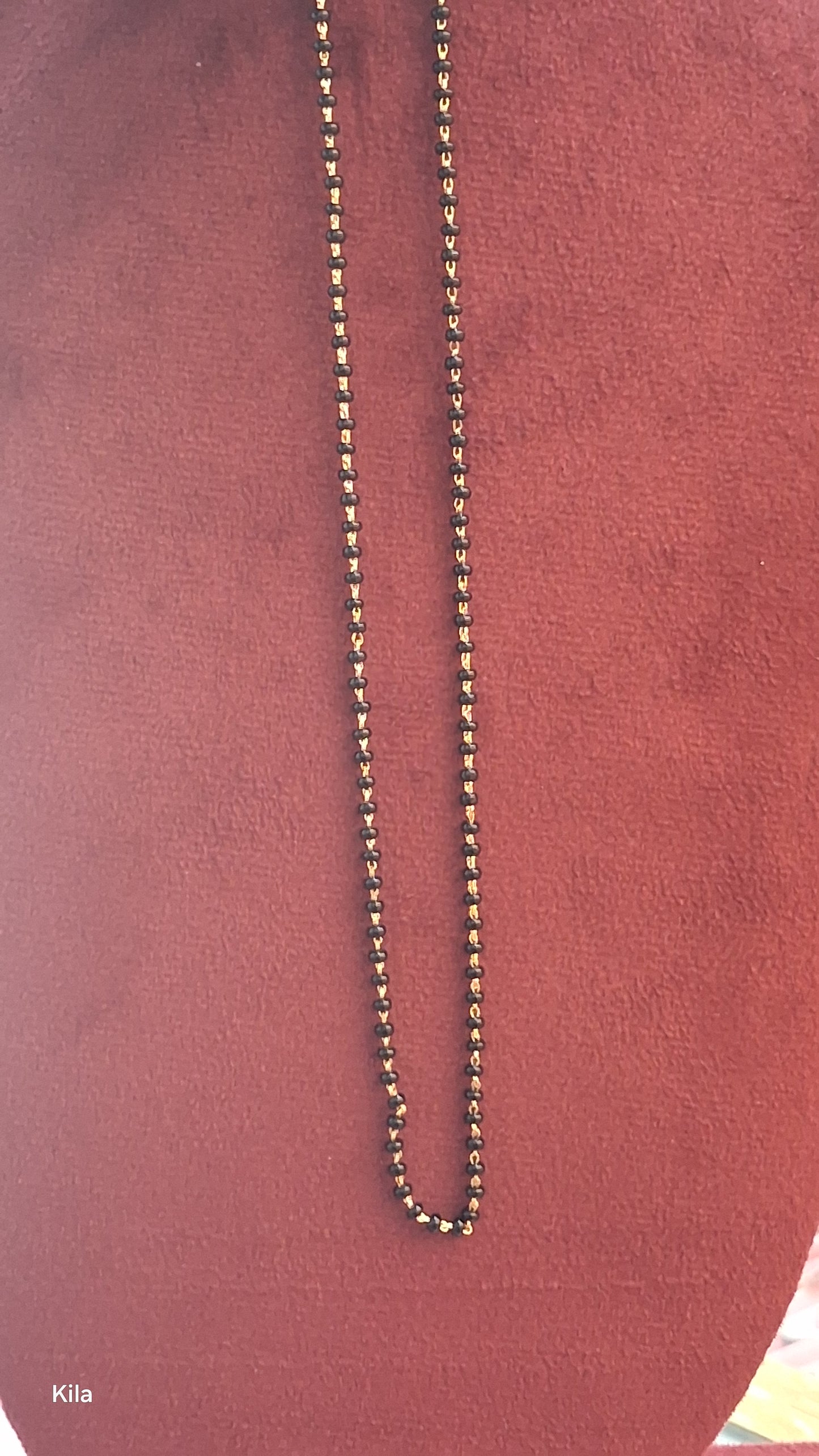 92.5 Silver Gold Plated Black Beads Chain 18 Inches | Classic Single Line Design | Jewellery