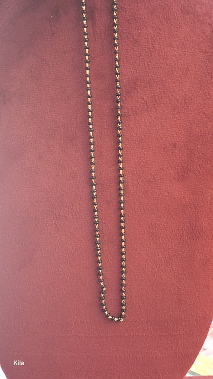 92.5 Silver Gold Plated Black Beads Chain 18 Inches | Classic Single Line Design | Jewellery