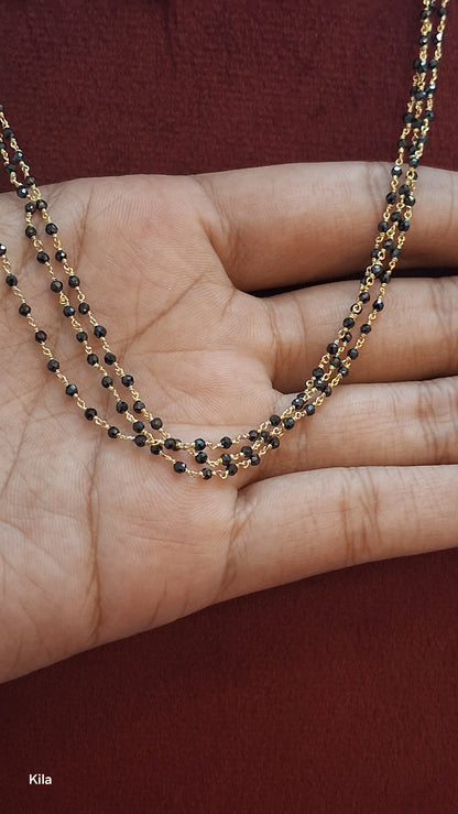 92.5 Silver Gold Plated Triple Black Beads Chain 18 Inches | Premium Layered Design | Jewellery