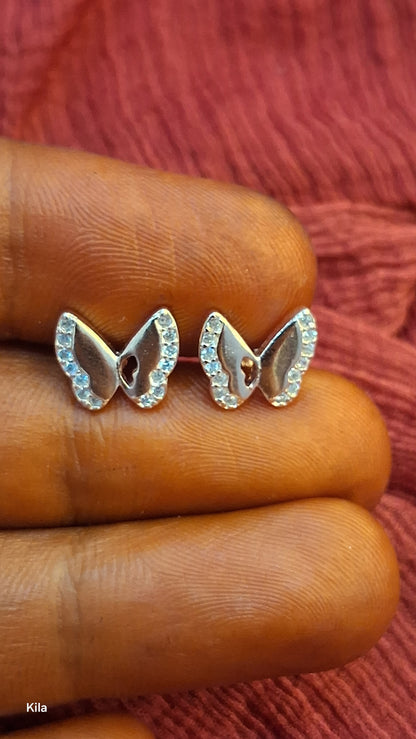 92.5 Silver Butterfly Rose Gold Plated Studs | Stylish Cute Design | Elegant Jewellery