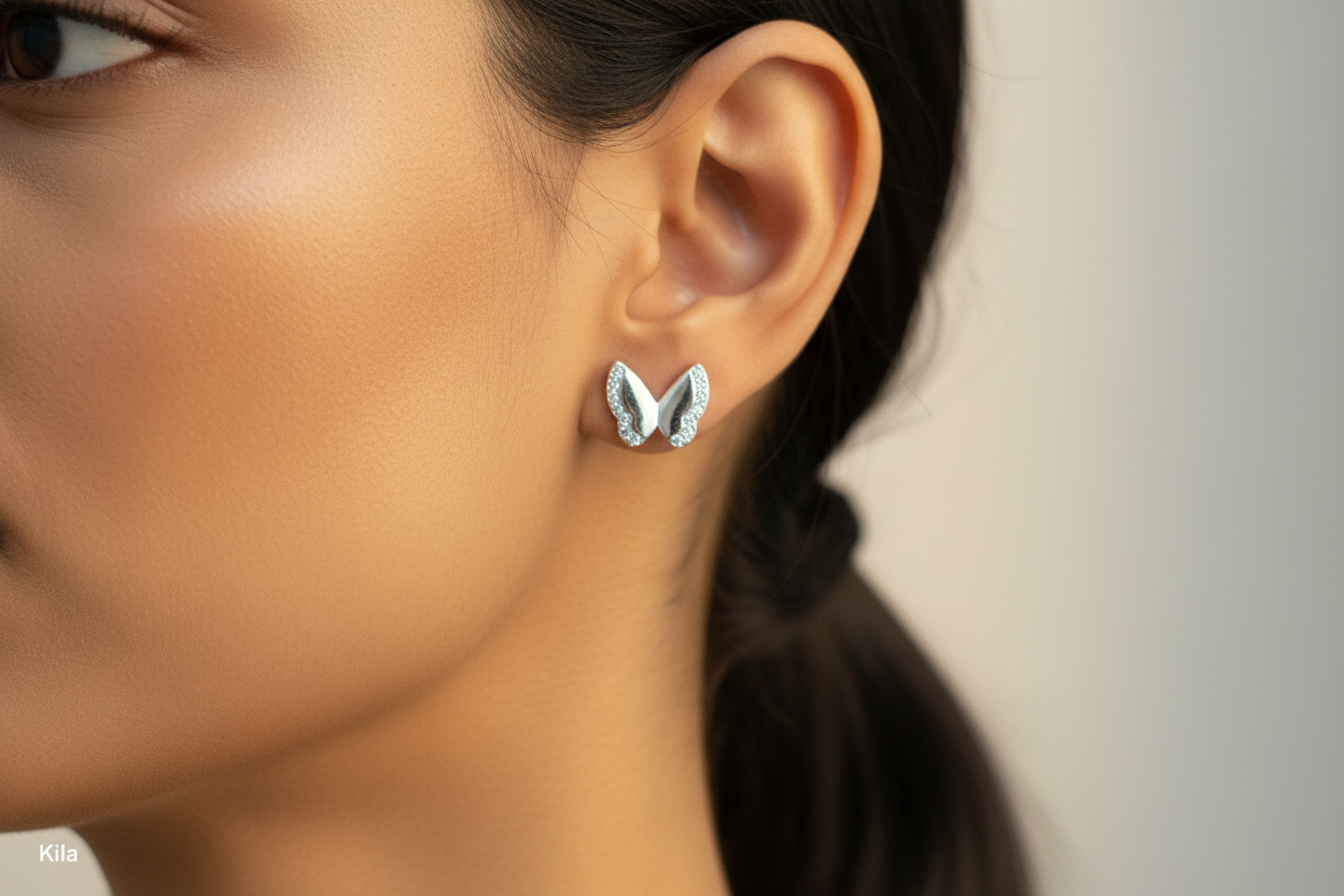 92.5 Silver Butterfly Rose Gold Plated Studs | Stylish Cute Design | Elegant Jewellery