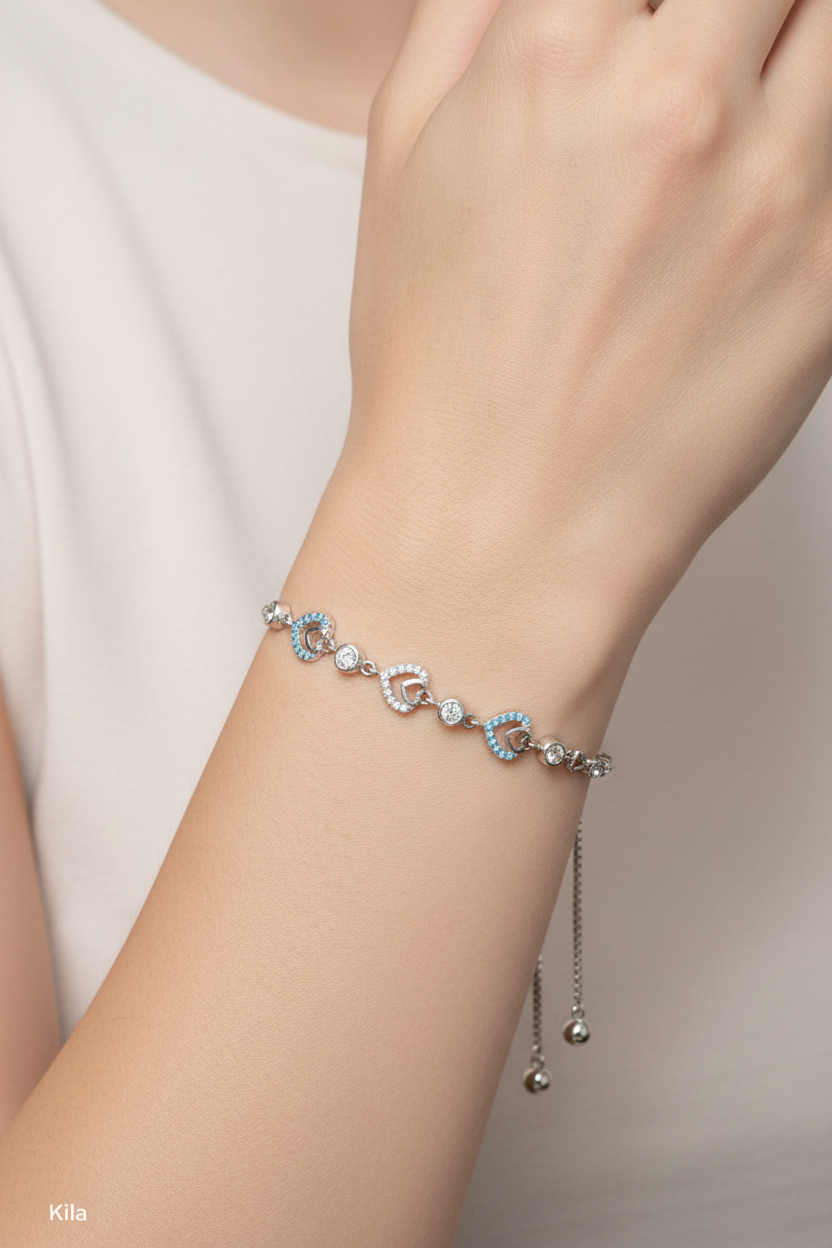 92.5 Silver Heart Bracelet | Stylish Love Design | Elegant Jewellery