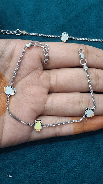 92.5 Silver Kids Penguin Anklets | Stylish Cute Design | Elegant Jewellery