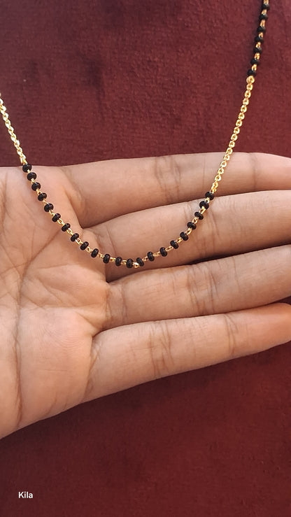 92.5 Silver Gold Plated Black Beads Chain 18 Inches | Refined Everyday Design | Jewellery