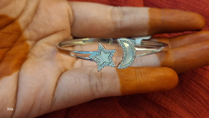 92.5 Silver Star & Moon Kada | Stylish Celestial Design | Elegant Jewellery