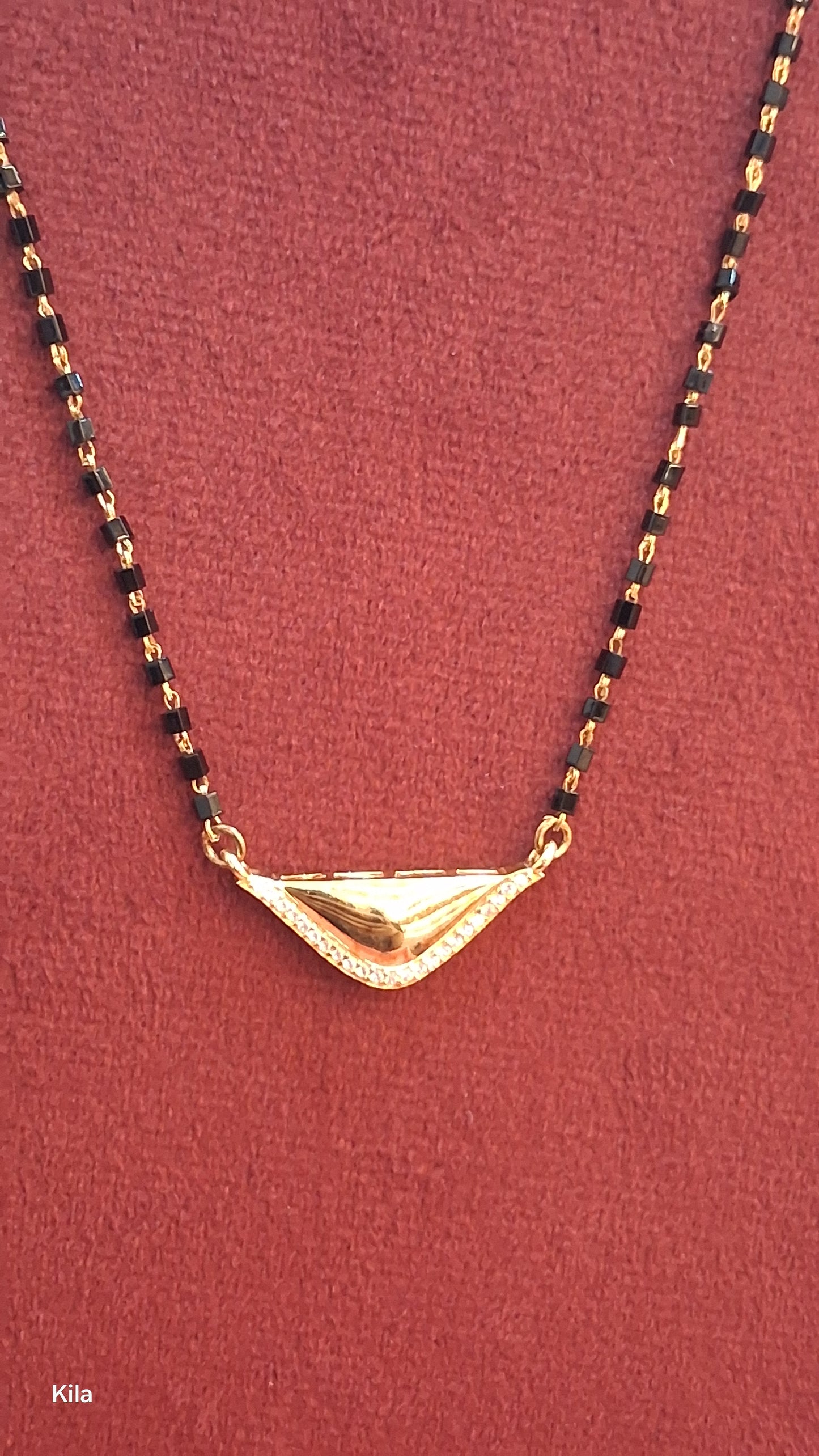 92.5 Silver Gold Plated Single Line Black Beads Chain 19 Inches | Elegant Slim Design | Jewellery