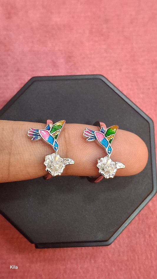 92.5 Silver Humming Bird Toe Rings | Cute Nature Inspired Design | Jewellery