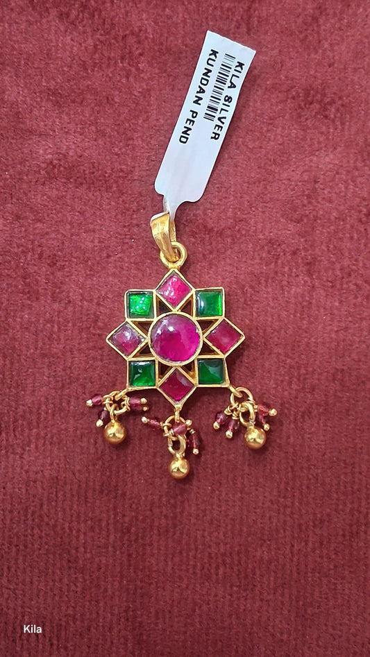 Silver stylish Kundan pendant gold plated