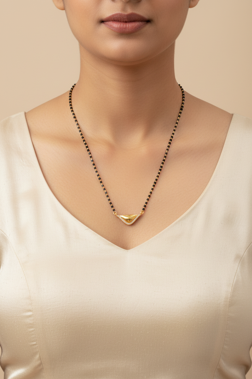 92.5 Silver Gold Plated Single Line Black Beads Chain 19 Inches | Elegant Slim Design | Jewellery