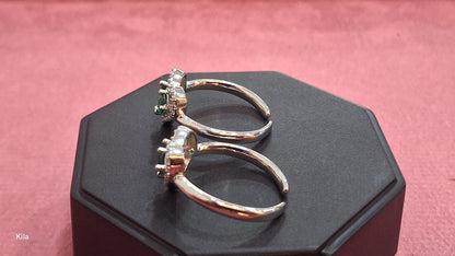 92.5 Silver Heart Shape Green Stone Toe Rings | Premium Dual Stone Design | Jewellery