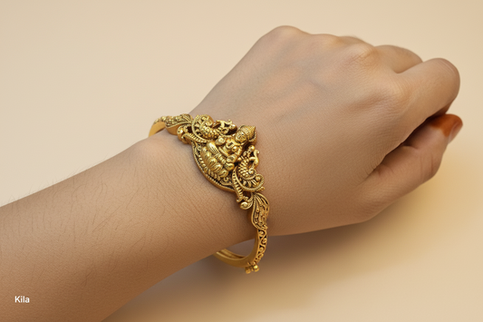 92.5 Silver Gold Plated Lakshmi Devi Kada | Stylish Traditional Design | Elegant Jewellery