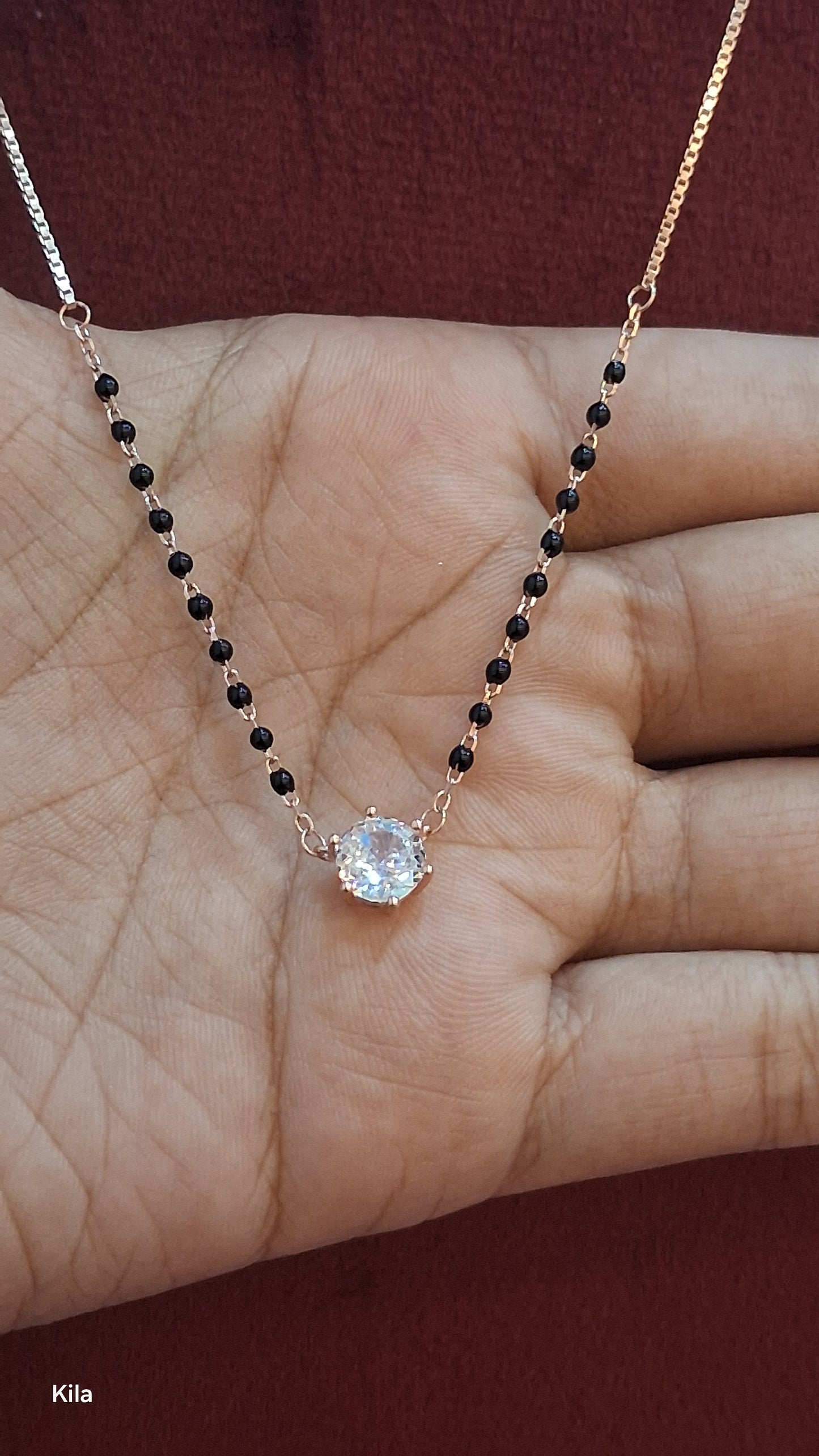 92.5 Silver Rose Gold Black Beads Chain Set 18 Inches | Stylish Complete Design | Jewellery