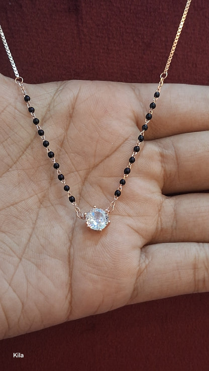 92.5 Silver Rose Gold Black Beads Chain Set 18 Inches | Stylish Complete Design | Jewellery