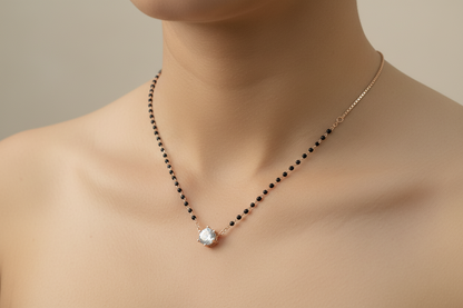 92.5 Silver Rose Gold Black Beads Chain Set 18 Inches | Stylish Complete Design | Jewellery