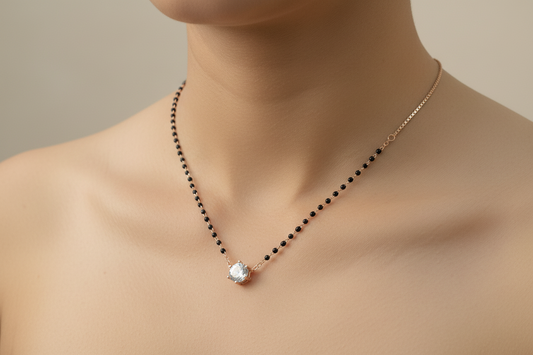 92.5 Silver Rose Gold Black Beads Chain Set 18 Inches | Stylish Complete Design | Jewellery