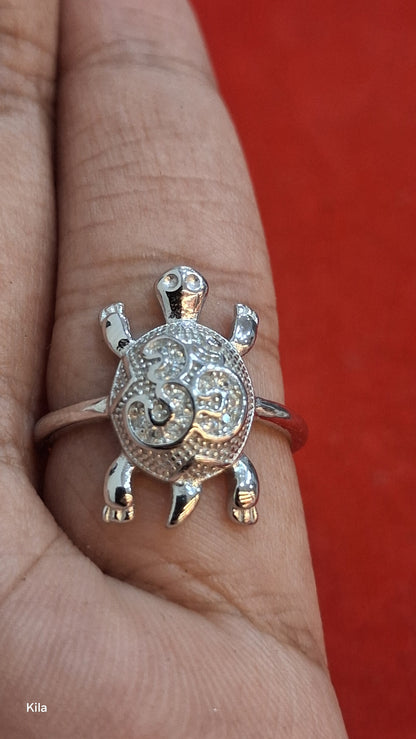 92.5 Silver OM Tortoise Ring | Spiritual Divine Design | Elegant Jewellery
