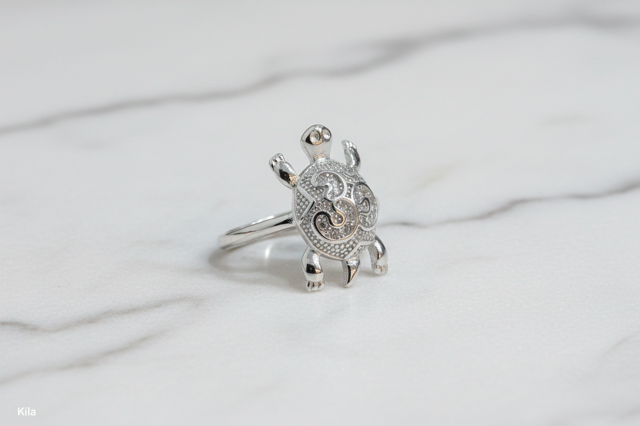 92.5 Silver OM Tortoise Ring | Spiritual Divine Design | Elegant Jewellery