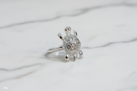 92.5 Silver OM Tortoise Ring | Spiritual Divine Design | Elegant Jewellery