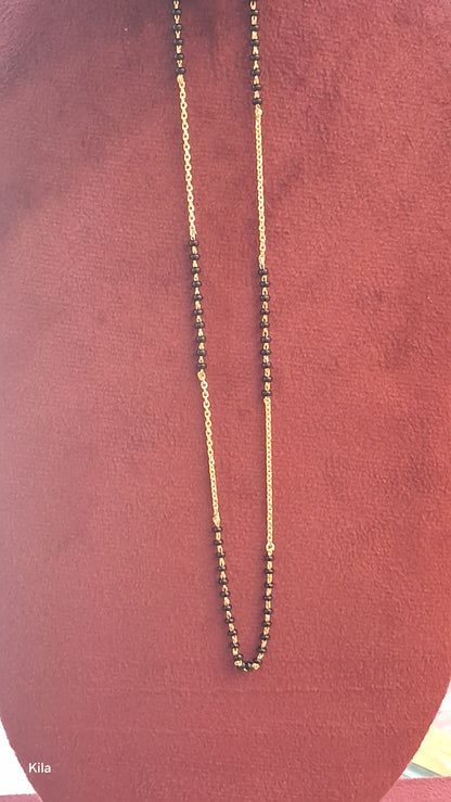 92.5 Silver Gold Plated Black Beads Chain 18 Inches | Refined Everyday Design | Jewellery