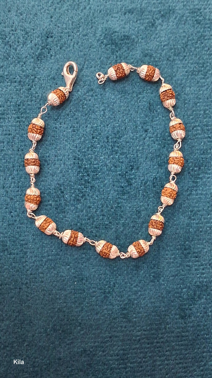 92.5 Silver Rudraksha Bracelet 8 Inches | Stylish Spiritual Design | Elegant Jewellery