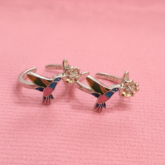 92.5 Silver Humming Bird Toe Rings | Cute Nature Inspired Design | Jewellery