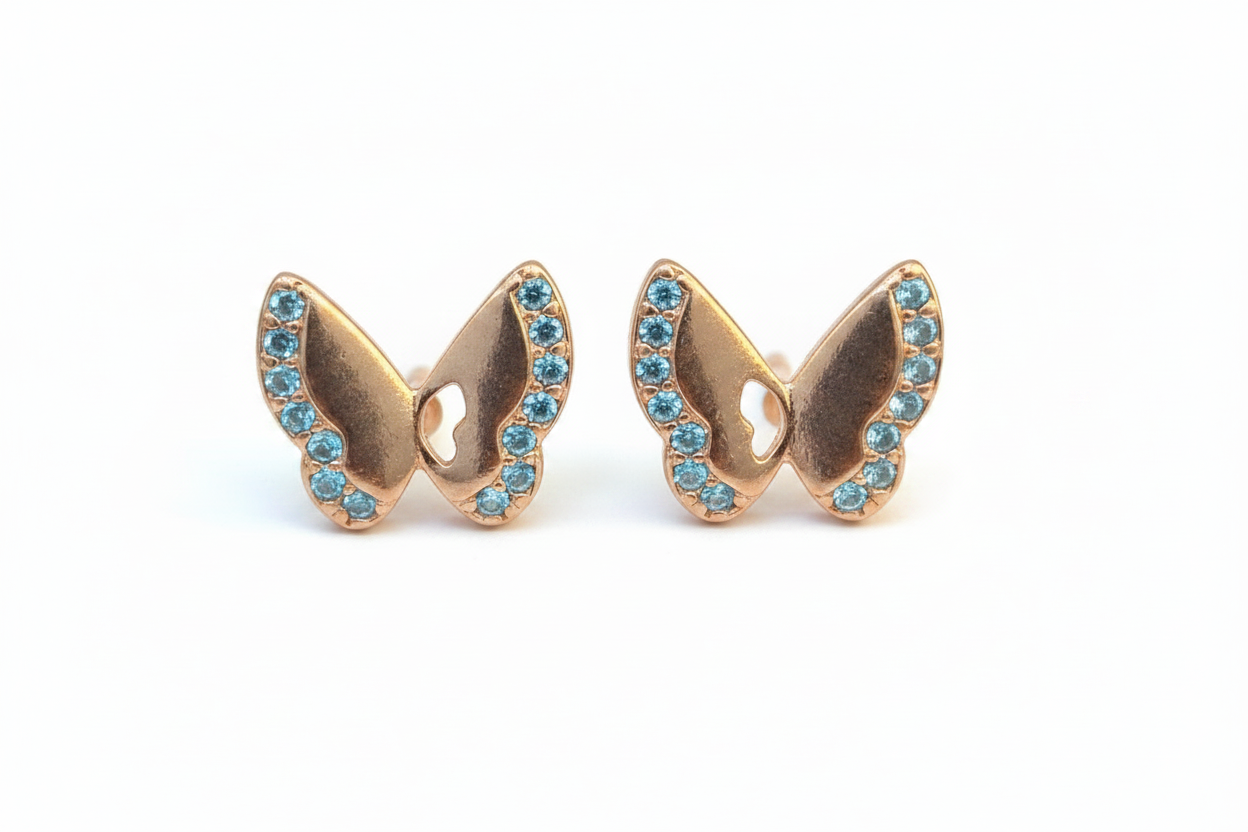 92.5 Silver Butterfly Rose Gold Plated Studs | Stylish Cute Design | Elegant Jewellery