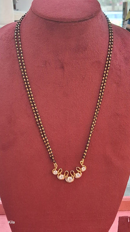 92.5 Silver Gold Plated Black Beads Chain 20 Inches | Smooth Finish Stylish Design | Jewellery