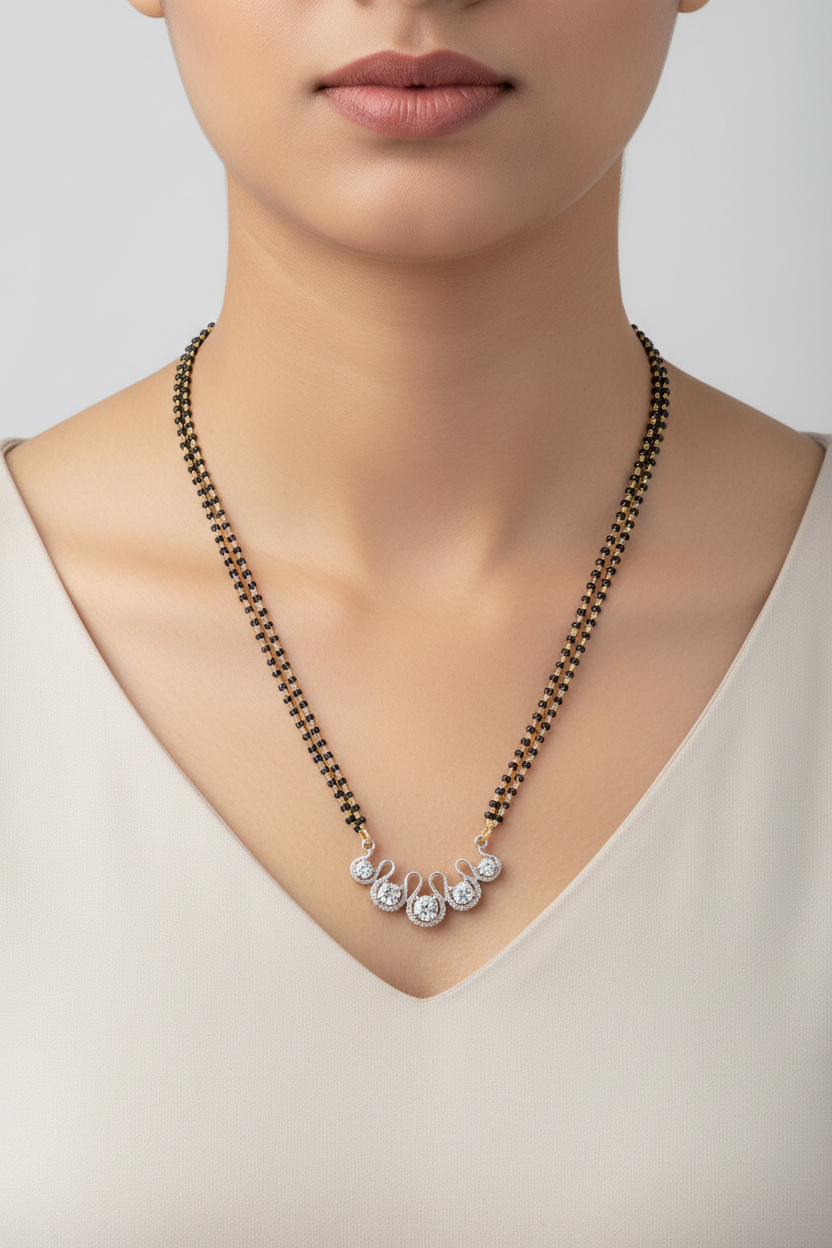 92.5 Silver Gold Plated Black Beads Chain 20 Inches | Smooth Finish Stylish Design | Jewellery